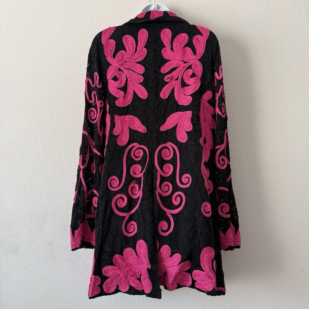 Damee Inc Lace Soutache Embroidered Jacket XL Black Pink Art to Wear Whimsigoth - Picture 2 of 5